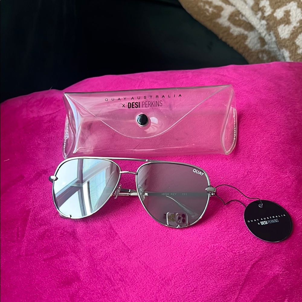 Desi Perkins x Quay Australia Silver Reflective Aviator Sunglasses